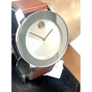 Movado Women's Watch 3600379 Bold Swiss Quartz Silver Dial 36mm Brown Leather